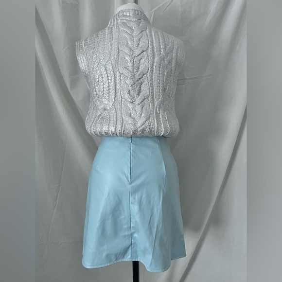 Mi Ami Baby Blue Faux Leather Skirt sz L 🩵NWT - Picture 4 of 6